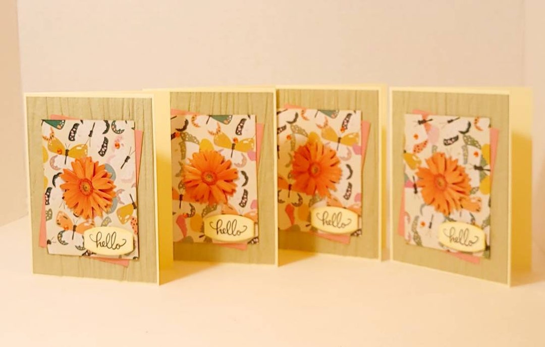 Handmade Hello Card, Floral Embellishment, All Occasion, Set of 4 - Etsy