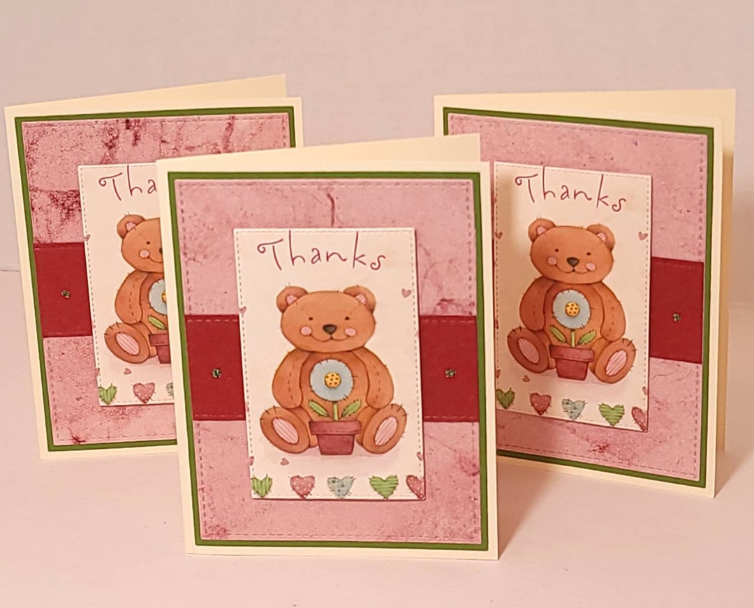 Handmade Teddy Bear Thank You Cards, Set of 3 - Etsy