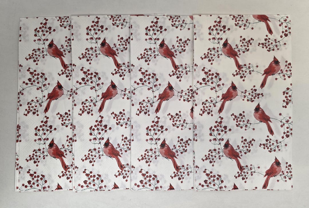 Cardinal Paper Napkins, Red Cardinals, Holly Berries, Winter (4 Pcs) - Etsy