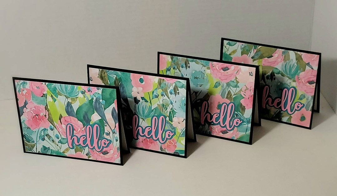 Handmade Floral Hello Note Cards, Set of 4 - Etsy