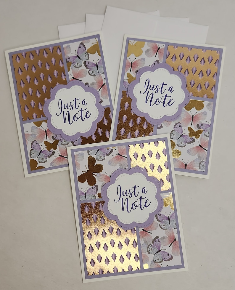 Butterfly Note Cards, Handmade Purple Greeting Cards, Set of 3 - Etsy