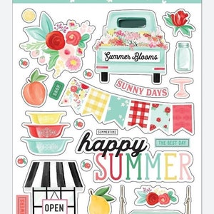 Carta Bella, Summer Market, Adhesive Puffy Stickers, Summer Stickers, Card Making, Scrapbooking,  Journaling, Embellishments, Decorating