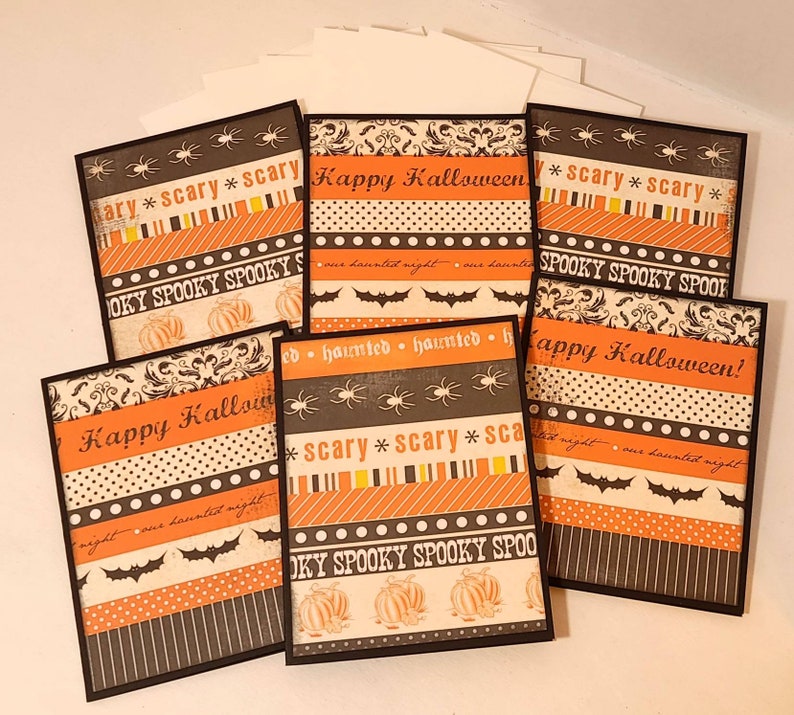 Handmade Halloween Note Card Set, Bats, Pumpkins, Paisley, Set of 6 - Etsy