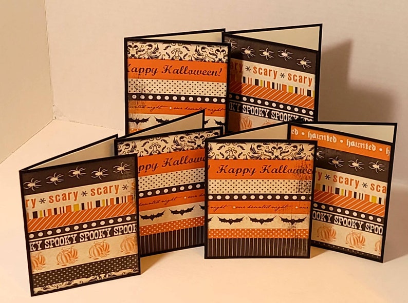 Handmade Halloween Note Card Set, Bats, Pumpkins, Paisley, Set of 6 - Etsy