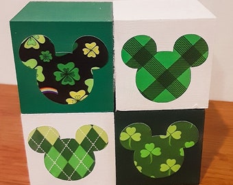 St. Patrick's Day | Mouse Silhouette | Irish | Plaid | Leprechaun | Clovers | Shamrocks | Stacking Cubes | Wood Blocks | Tiered Tray Decor