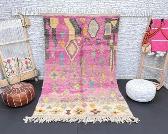 Funky Pink Berber Rug: Moroccan Wool Carpet, 5.3x8.5 ft