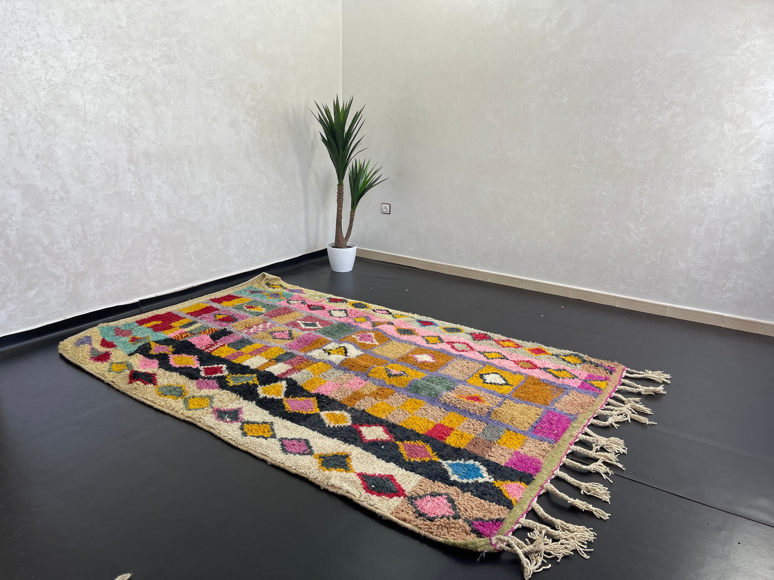 73x136cmモロッコ絨毯ふわふわウールベルベルヴィンテージラグ