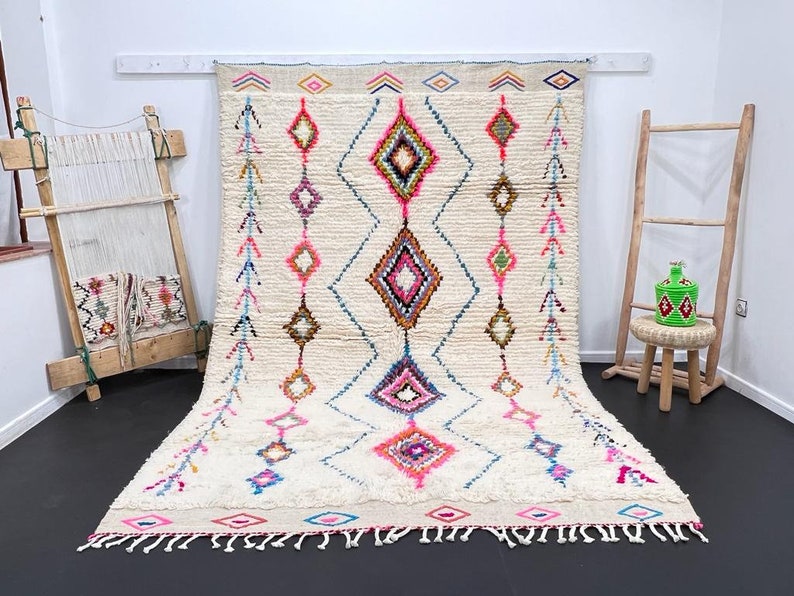 Tapis Boujad fabuleux personnalisé, tapis marocain authentique, tapis Azilal, tapis multicolore abstrait, tapis marocain fait à la main, tapis Boho image 2
