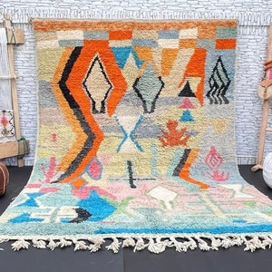 Handmade Moroccan Wool Rug: Colorful Berber Design, 6.4x9.5 ft