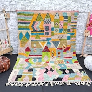 Handmade Wool Moroccan Rug: Colorful Abstract Berber Carpet (6.3x9.1 ft)