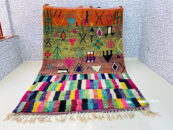 Großer Vintage Berber Teppich 250 X 200, Handgefertigter Marokkanischer Boujad Teppich