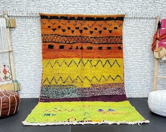 Handmade Wool Berber Rug: Colorful Moroccan Azilal Rug 5x8ft