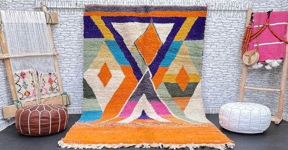 Tapis Berbère Marocain Fait Main 5.5x8 Ft - Laine Multicolore Style Boho