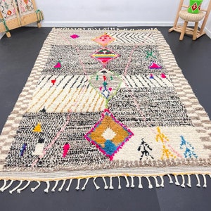 Alfombra marroquí hecha a mano, alfombra bereber de lana marroquí estilo Beni ourain, alfombra moderna, alfombra tejida a mano, estilo bereber Azilal alfombra blanca Marruecos imagen 6