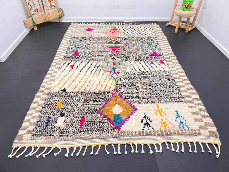 Moroccan Handmade rug ,Beni ourain style Morocco wool Berber Rug, modern rug, Hand woven rug, Azilal Berber style white Rug Morocco zdjęcie 6