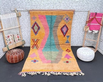 Handmade Orange Boujad Rug: Berber Wool Carpet, 5.3x9.2 ft