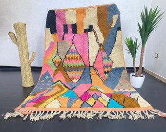Vintage Moroccan colorful Boujad Berber boho rug, wool rug, handmade Moroccan rug, Tapis marocain, Marokko Teppich. Size: 8.3 X 5.3 Feet