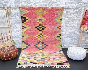 Handwoven Pink Berber Rug: Moroccan Wool Carpet (4.9x8ft)