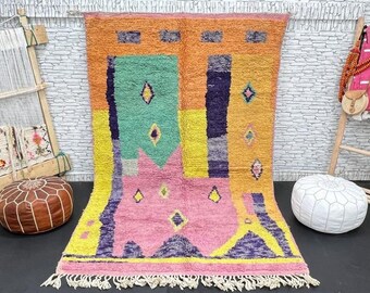 Moroccan Handmade Beni Mrirt Rug – A Soft Symphony of Colors and Geometry | Fluffy Authentic Berber Wool Rug 6.7x10.4 FT - Israel