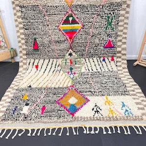 Alfombra marroquí hecha a mano, alfombra bereber de lana marroquí estilo Beni ourain, alfombra moderna, alfombra tejida a mano, estilo bereber Azilal alfombra blanca Marruecos imagen 5
