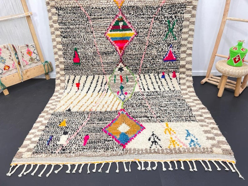 Moroccan Handmade rug ,Beni ourain style Morocco wool Berber Rug, modern rug, Hand woven rug, Azilal Berber style white Rug Morocco zdjęcie 5