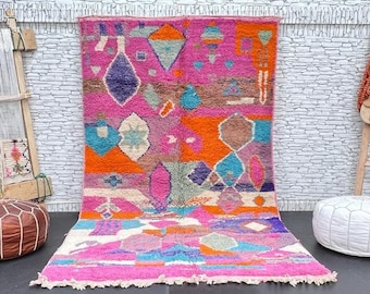 Pink Wool Berber Rug: 5x8.7 ft, Handmade Moroccan Boujad Rug
