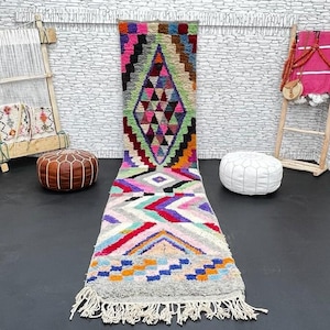 Handwoven Wool Runner Rug: Colorful Berber Design, 2.7x12.5ft