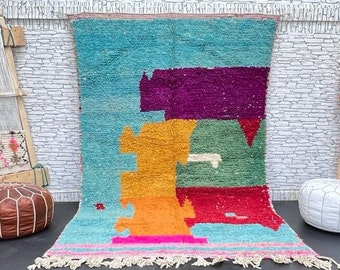Vintage Berber Boujad Rug: 5x8.3 ft, Handmade Moroccan Wool Carpet