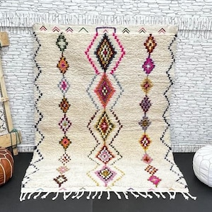 ARTISTIC BENIOURAIN RUG, Moroccan Handmade Rug, White Rug, Striped Rug, Bohemian Rug, Sheep Wool Carpet, Berber Rug, Area Rug 5.4x7.3ft
