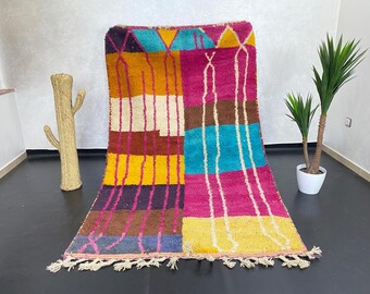 Handwoven Wool Berber Rug: Colorful Moroccan Beni Ourain, 8.5 x 5 ft