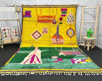 Fabulosa alfombra Boujad personalizada, alfombra marroquí auténtica, alfombra Azilal, alfombra multicolor abstracta, alfombra marroquí hecha a mano, alfombra Boho