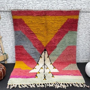 Handmade Berber Wool Rug: 5.8x7.8 ft Moroccan Boujad Carpet