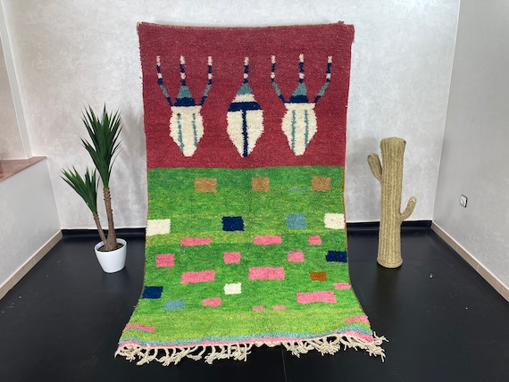 ヴィンテージ ベルベル ブジャード ラグ：ハンドメイド モロッコ 