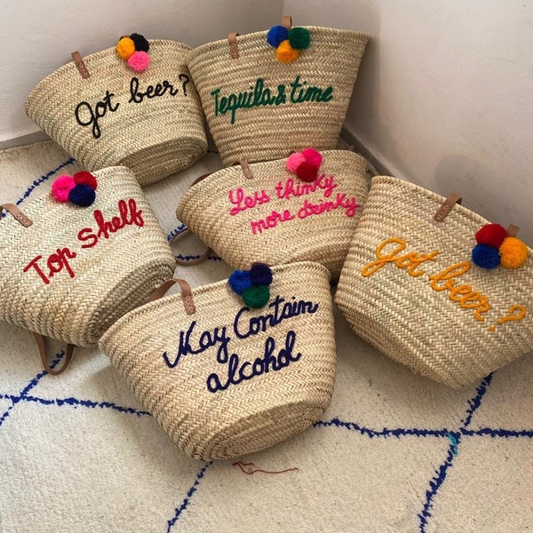 personalized straw moroccan basket,bridal shower bags,customized straw bags,custom beach bag,straw tote,embroidered bags