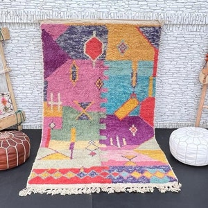 Modern Moroccan Beni Ourain Style ,Moroccan Rug Design ,Handmade rug,Moroccan shag rug Wool ,rug from morocco ,berber Bohemian Rug. 5x8.5 ft