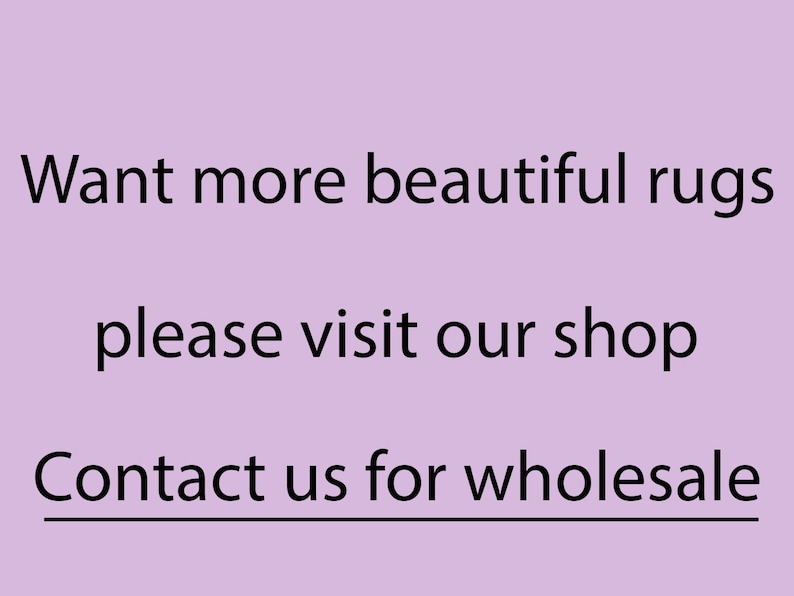 May include: Text on a purple background that reads: "Want more beautiful rugs please visit our shop Contact us for wholesale"