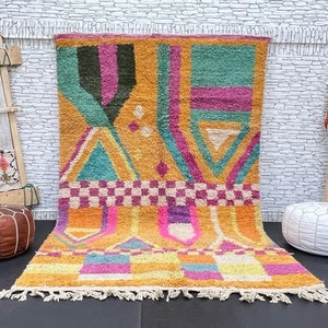 Handmade Orange Boujad Rug: Berber Wool Carpet (5.3x8.7 ft)