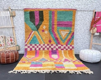 Handmade Orange Boujad Rug: Berber Wool Carpet (5.3x8.7 ft)