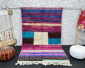 Handmade Wool Moroccan Rug: Purple Berber Area Rug 5x8ft