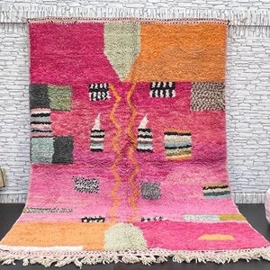 Handmade Orange and Pink Moroccan Rug: Berber Bohemian Decor (5.4x8ft)
