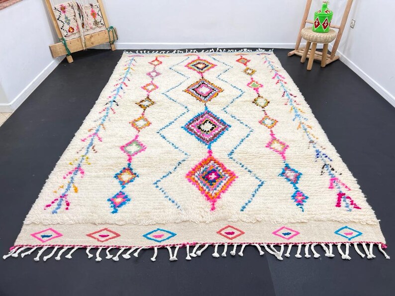 Tapis Boujad fabuleux personnalisé, tapis marocain authentique, tapis Azilal, tapis multicolore abstrait, tapis marocain fait à la main, tapis Boho image 6