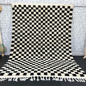 Handmade Black and White Checkered Berber Rug