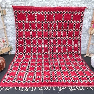 Handmade Solid Red Berber Rug: Moroccan Woven Wool Rug