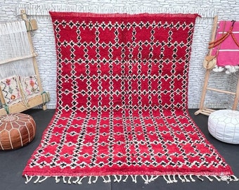 Handmade Solid Red Berber Rug: Moroccan Woven Wool Rug