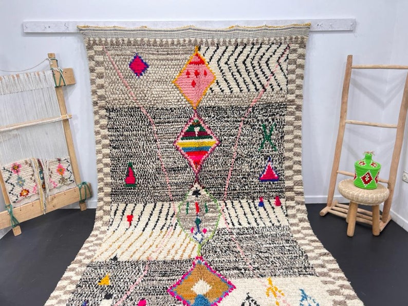 Moroccan Handmade rug ,Beni ourain style Morocco wool Berber Rug, modern rug, Hand woven rug, Azilal Berber style white Rug Morocco zdjęcie 4