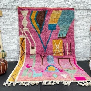 Handmade Moroccan Boujad Rug 5x8 ft: Berber Wool Carpet