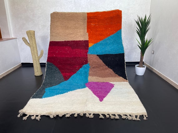 Handgewebter Berber Teppich: Weiß & Gelb Marokkanischer Teppich 250 x 150 cm