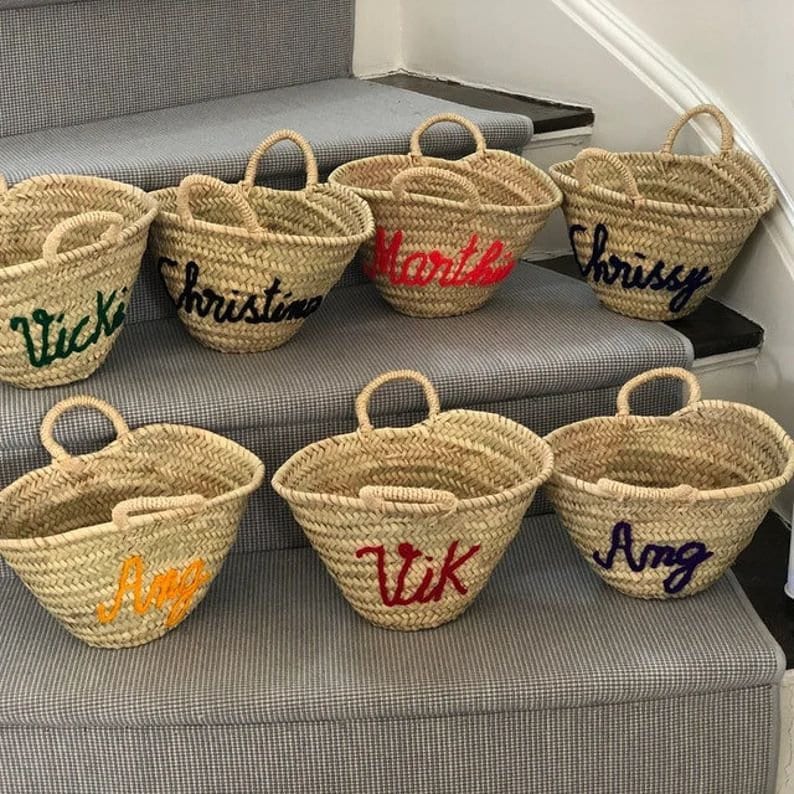 Personalized straw moroccan basket,bridal shower bags,customized straw bags,custom beach bag,straw tote,embroidered bags image 7