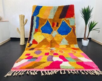 Abstract Beni Ourain Rug: 9.1 x 5.3 ft, Moroccan Wool Carpet