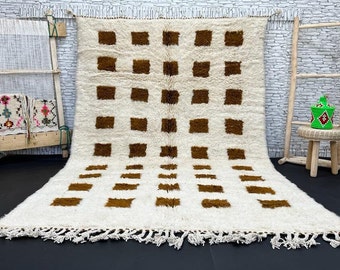 Alfombra de área de pelo de diamante marroquí, la mejor alfombra de puntos marroquí para su sala de estar, hecha a mano de lana de oveja mostaza, alfombra minimalista